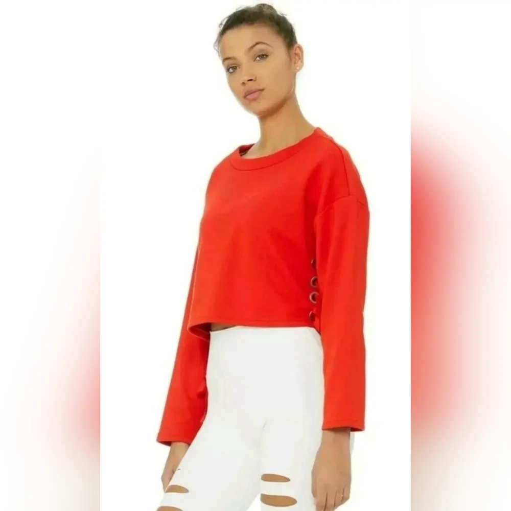 Alo Yoga Suspension Pullover Lace Up Sweater - Cherry Red Size S